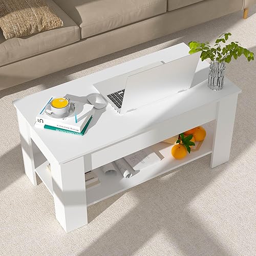 Mesa de centro elevable con almacenamiento para sala de estar, mesa consola de madera rústica, mesa de té central de escritorio oculta para muebles