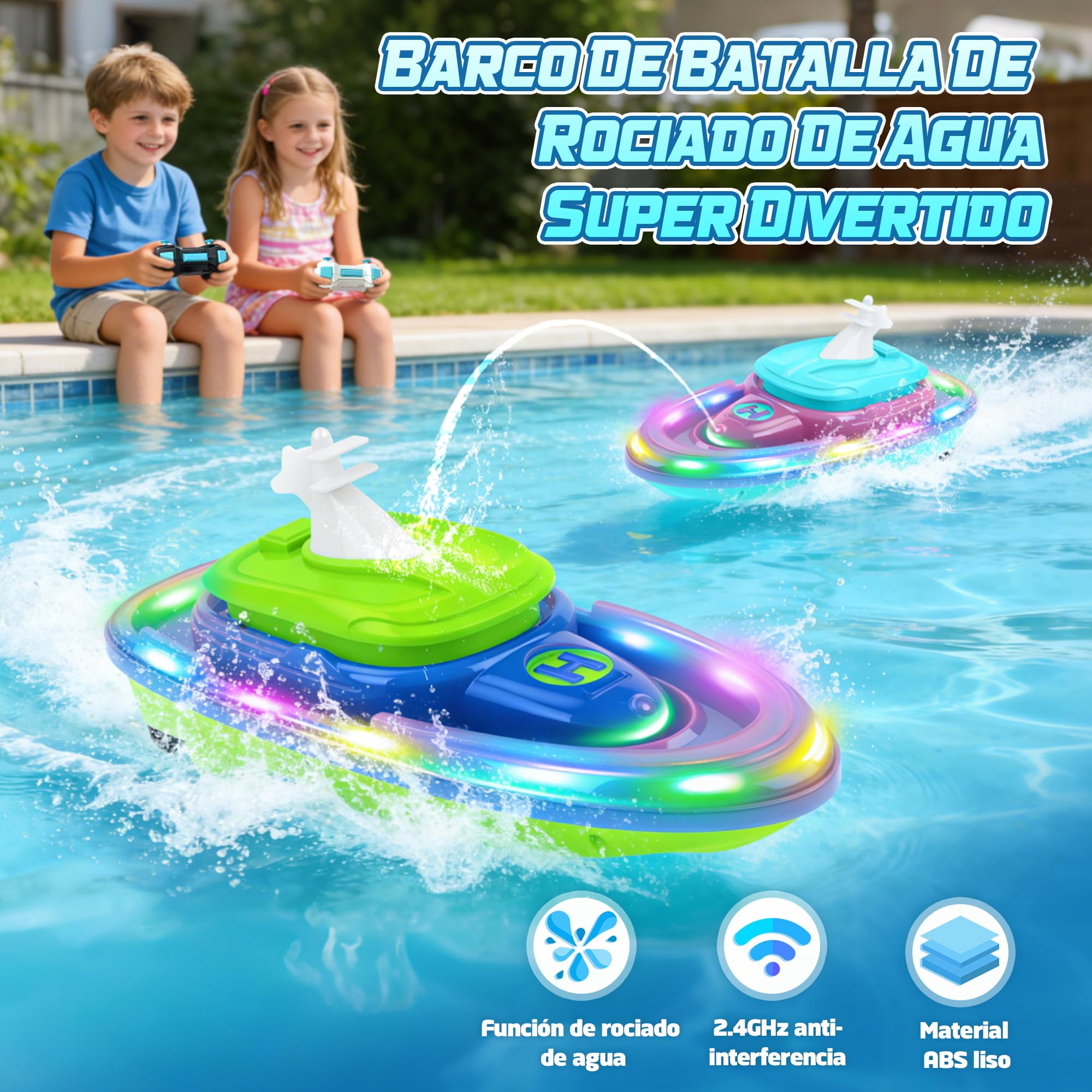 FORMIZON Submarino Teledirigido, Barco Teledirigido con Pulverizador de Agua, Barco RC con Luces y Resistentes al Agua Lancha Teledirigida Niños con Función de Piloto Automático (Azul)