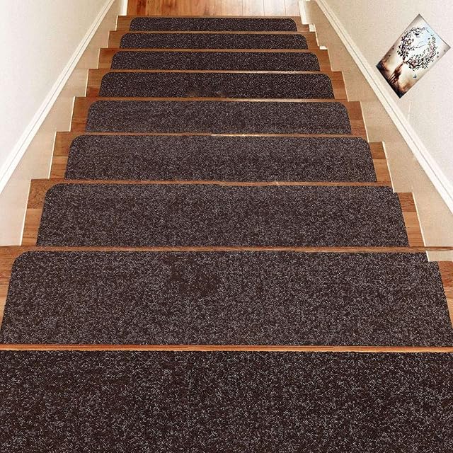 D L D Stair Treads 8"x30" Non-Slip Indoor Stair Runners for Wooden Steps, 14-PackAnti-Slip Strips for Safety and Grip (Brown)