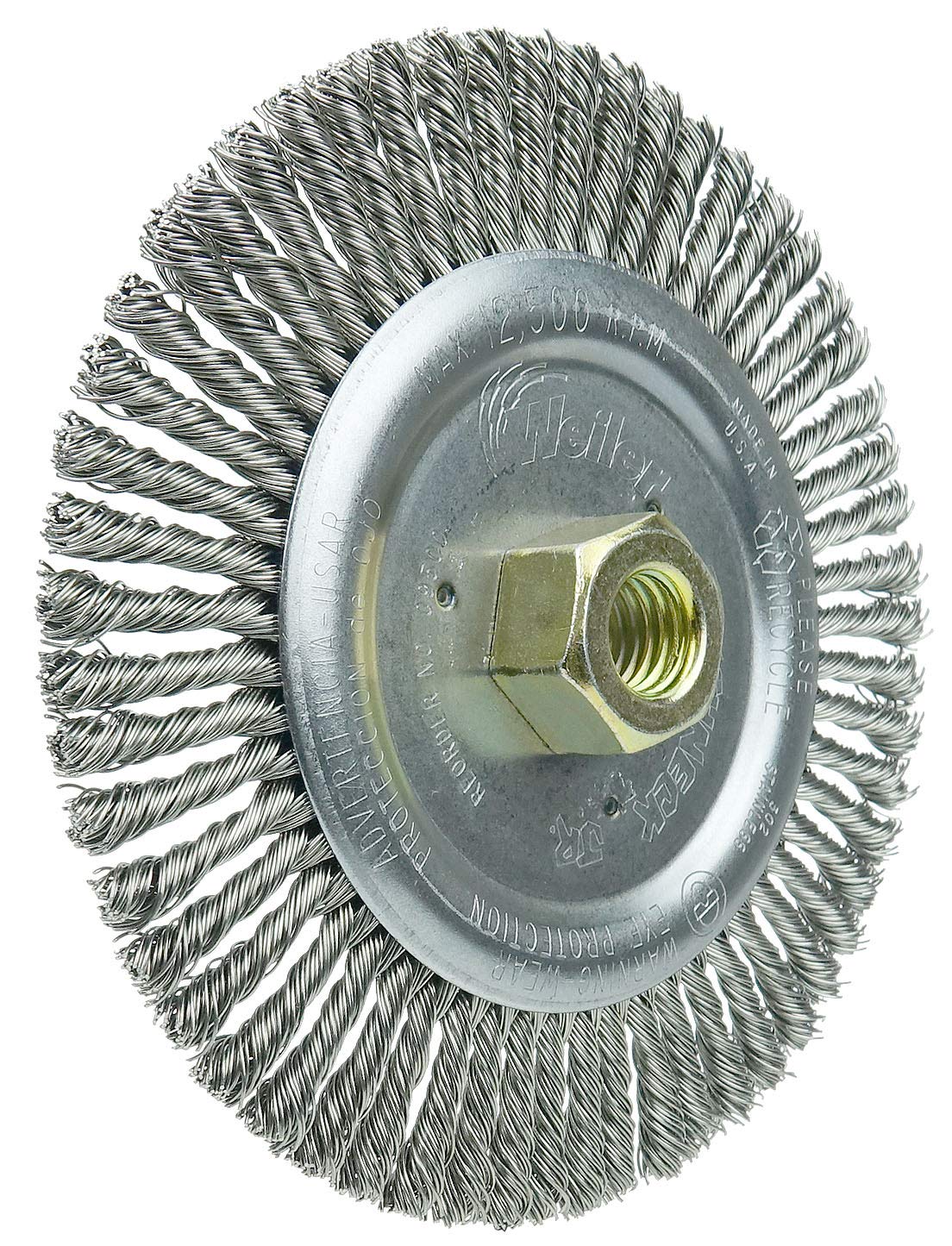 Weiler 09500 Roughneck Jr. 6" Root Pass Weld Cleaning Brush, .020" Stainless Steel Wire Fill, 5/8"-11 Unc Nut, Made in the USA