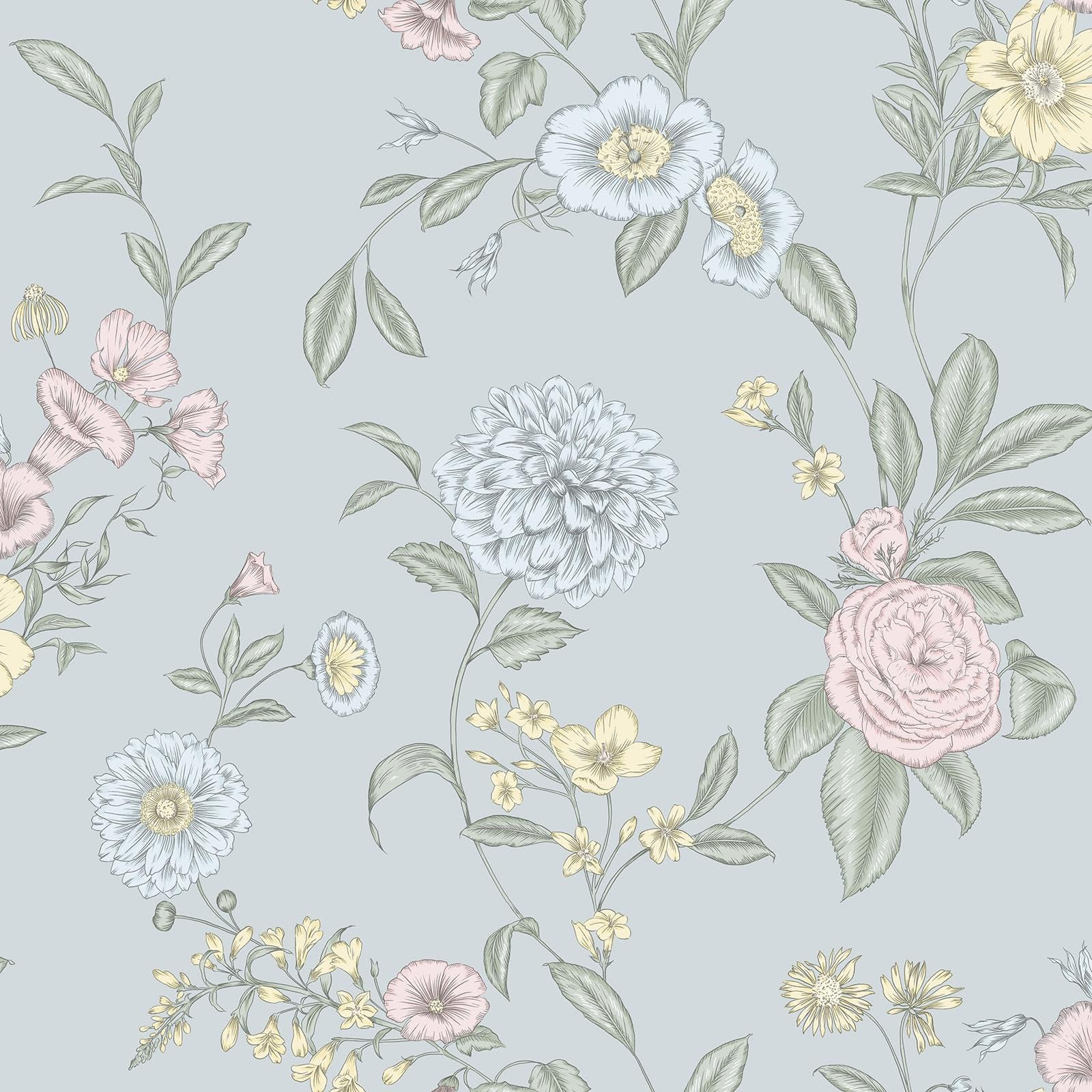 B&Q - Chelsea Floral Wallpaper Multi / Powder Blue  100326