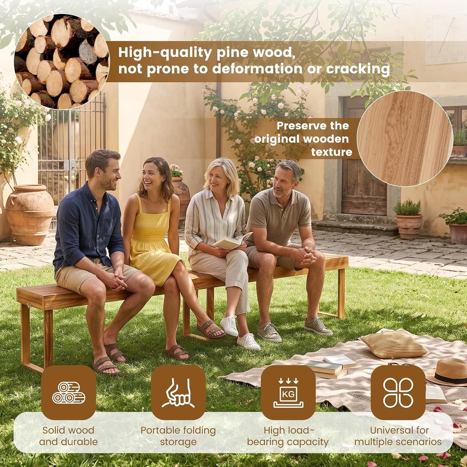 Bancos Plegables Portatiles Banco Madera Exterior 180 X 28 43 Cm