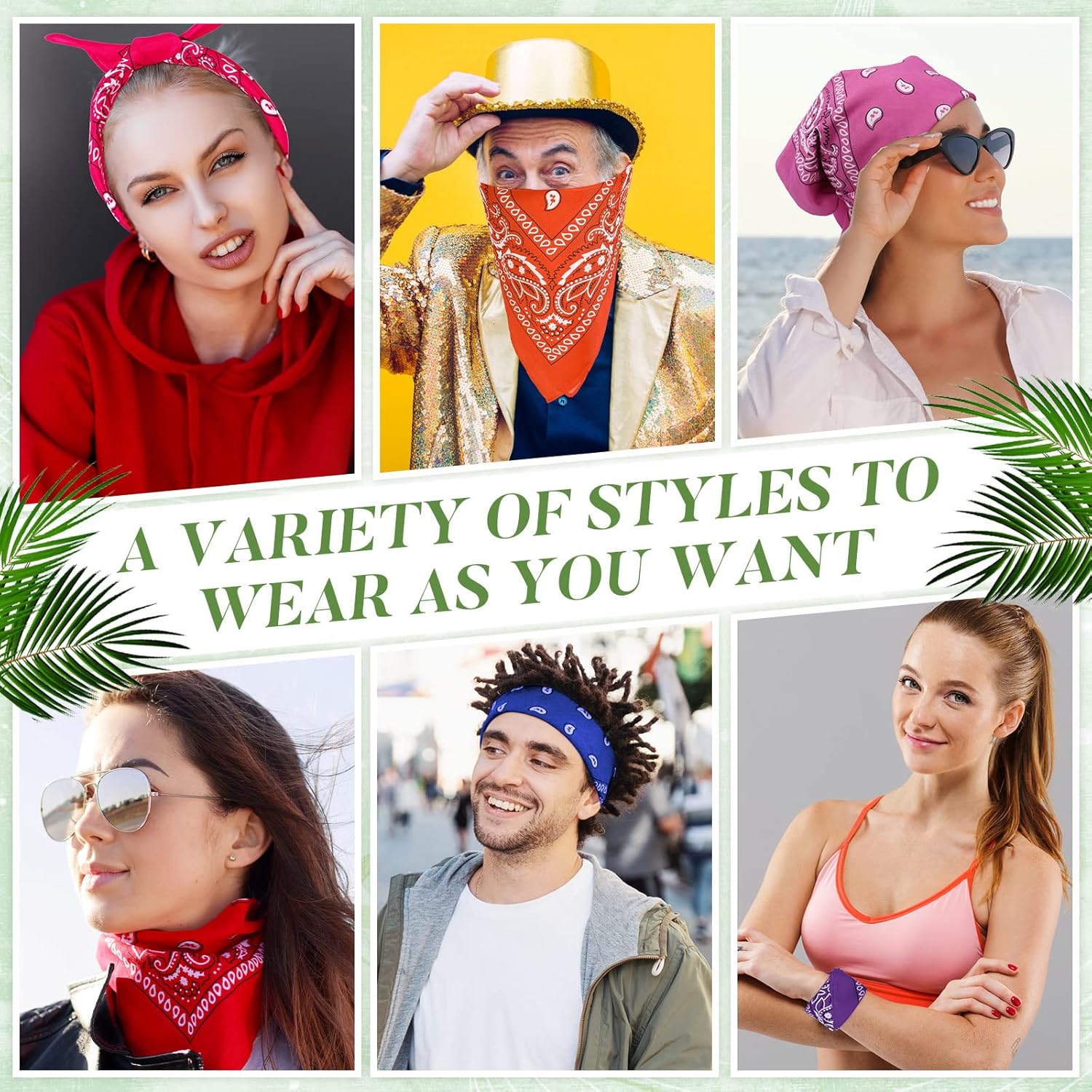 Panitay 300 Pcs Bandanas Bulk Paisley Cowboy Polyester Headband Western Unisex Handkerchief for Men Women, 21.2 x 21.2 Inch (Multicolor) - Image 6