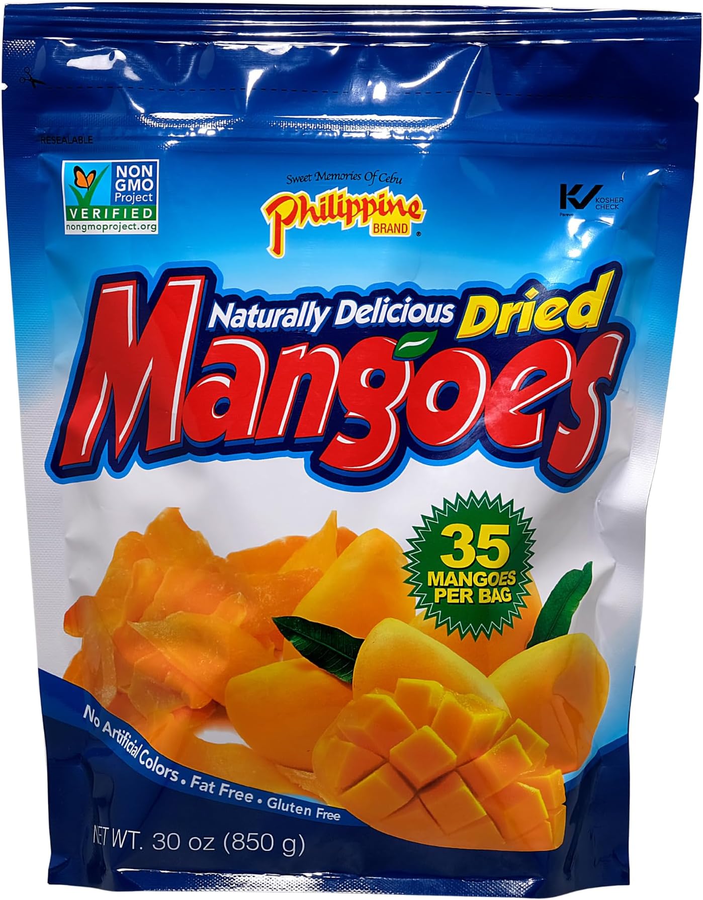 Philippine Dried Mangoes - Premium Cebu Dried Mango Slices from Philippines, Sweetened Dried Fruit Snack Packs, Bulk 30oz