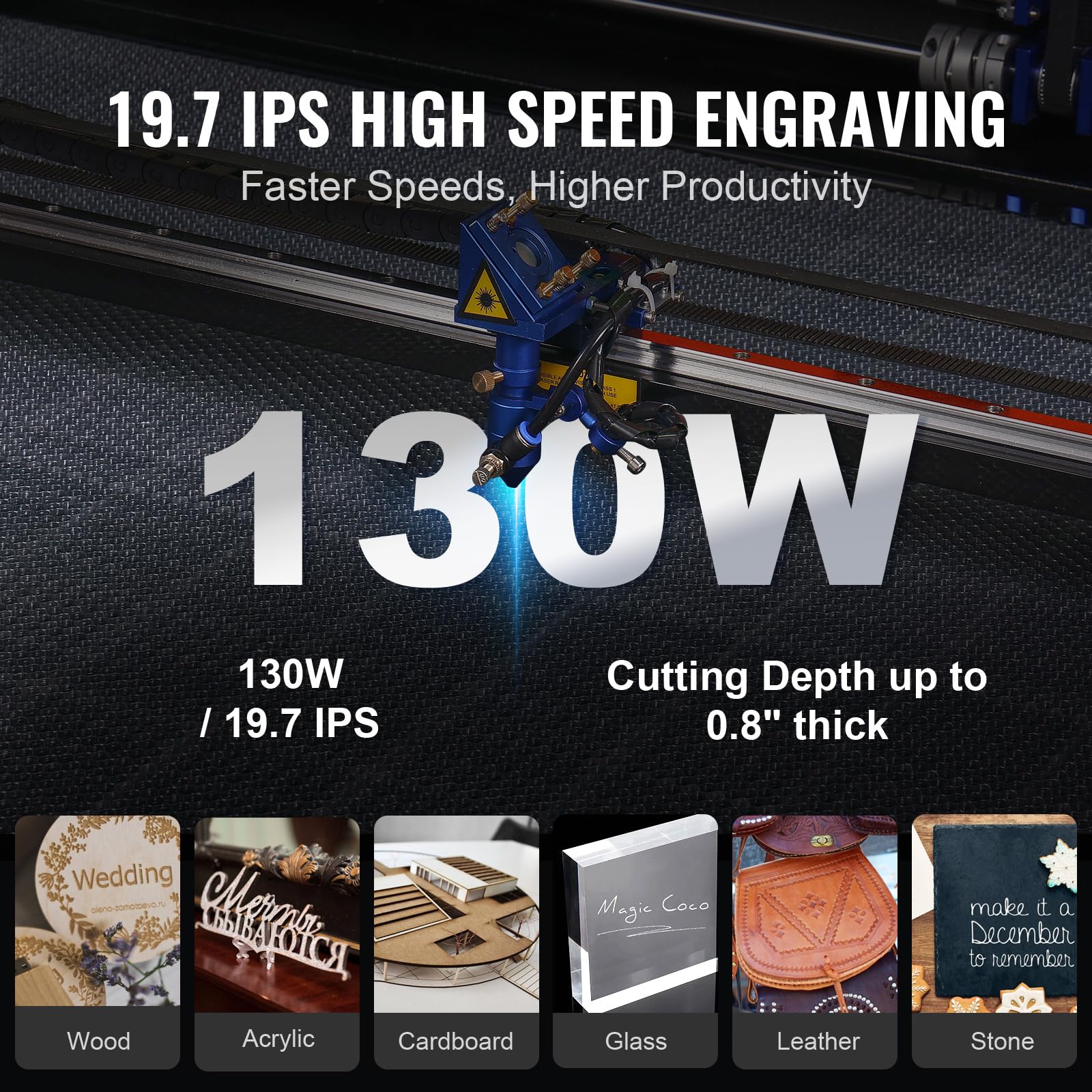 VEVOR Grawer laserowy CO2 130 W Maszyna do grawerowania Stół roboczy 900x1400 mm Prędkość grawerowania 0-800 mm/s Cięcie 0-500 mm/s Grubość grawerowania 20 mm do drewna Szkło akrylowe 187x132,5x94 cm