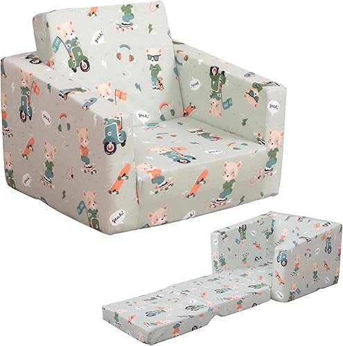 Delsit Silla para niños pequeños y sofá de bebé, sofá individual de espuma abierta 2 en 1 de fabricación europea, silla plegable para bebé, tumbona