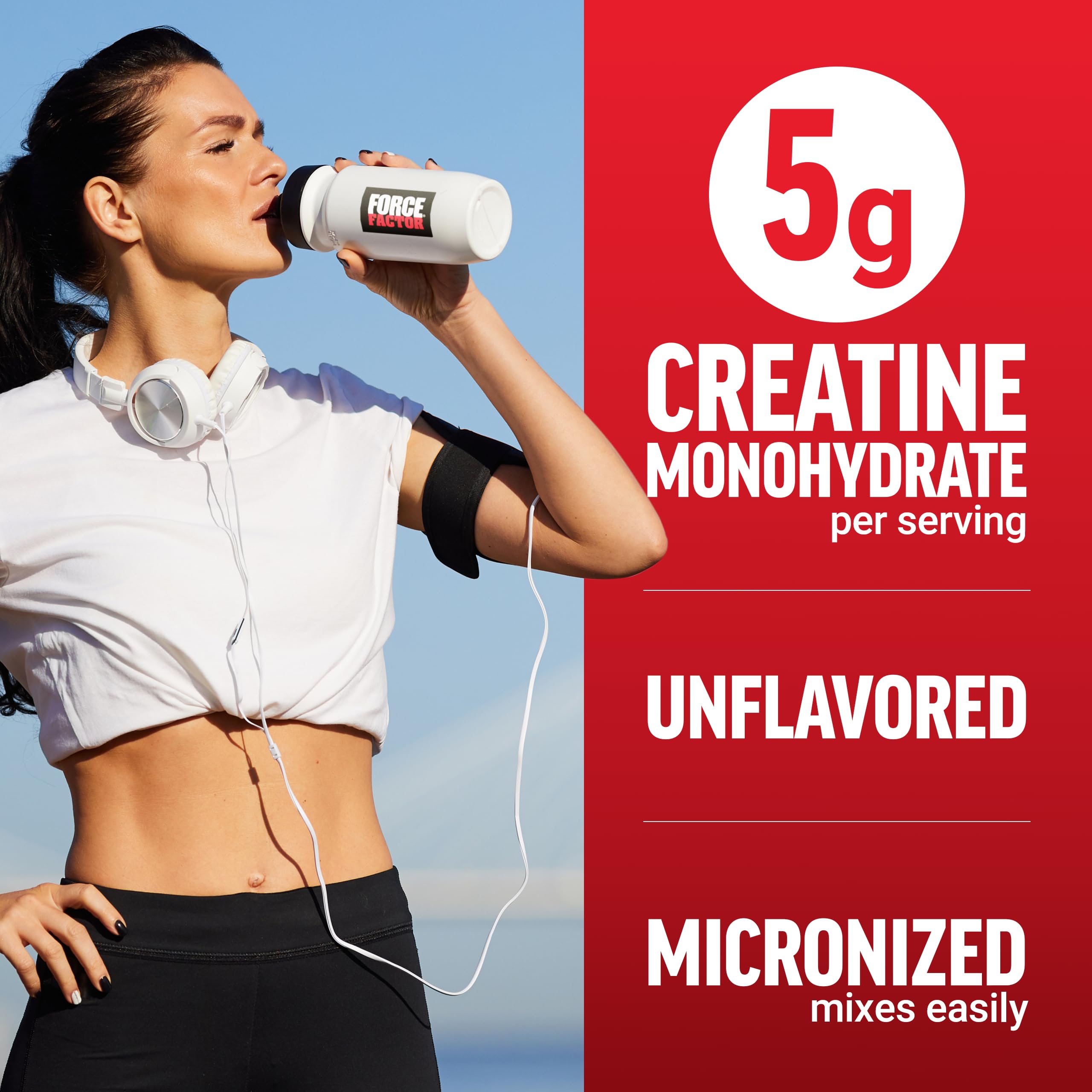 Force Factor Creatine Monohydrate Powder, 5g Micronized Dose to Support Muscle Growth, Strength, Recovery, Cognitive Health & Memory, Unflavored, 100 Servings