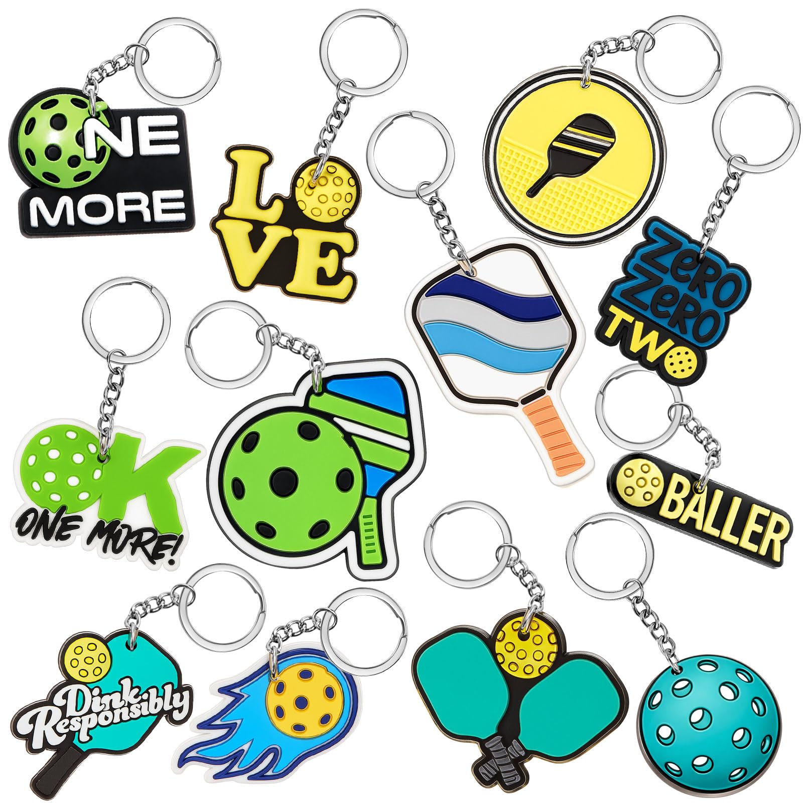 Batiyeer 36 Pack Paddle Ball Keychains Bulk, Sports Party Favors | Paddle Racket Design, Sports Theme Golf Tennis Parties, Metal Rings, Assorted Styles Team Gifts Goodie Bags Birthday Supplies