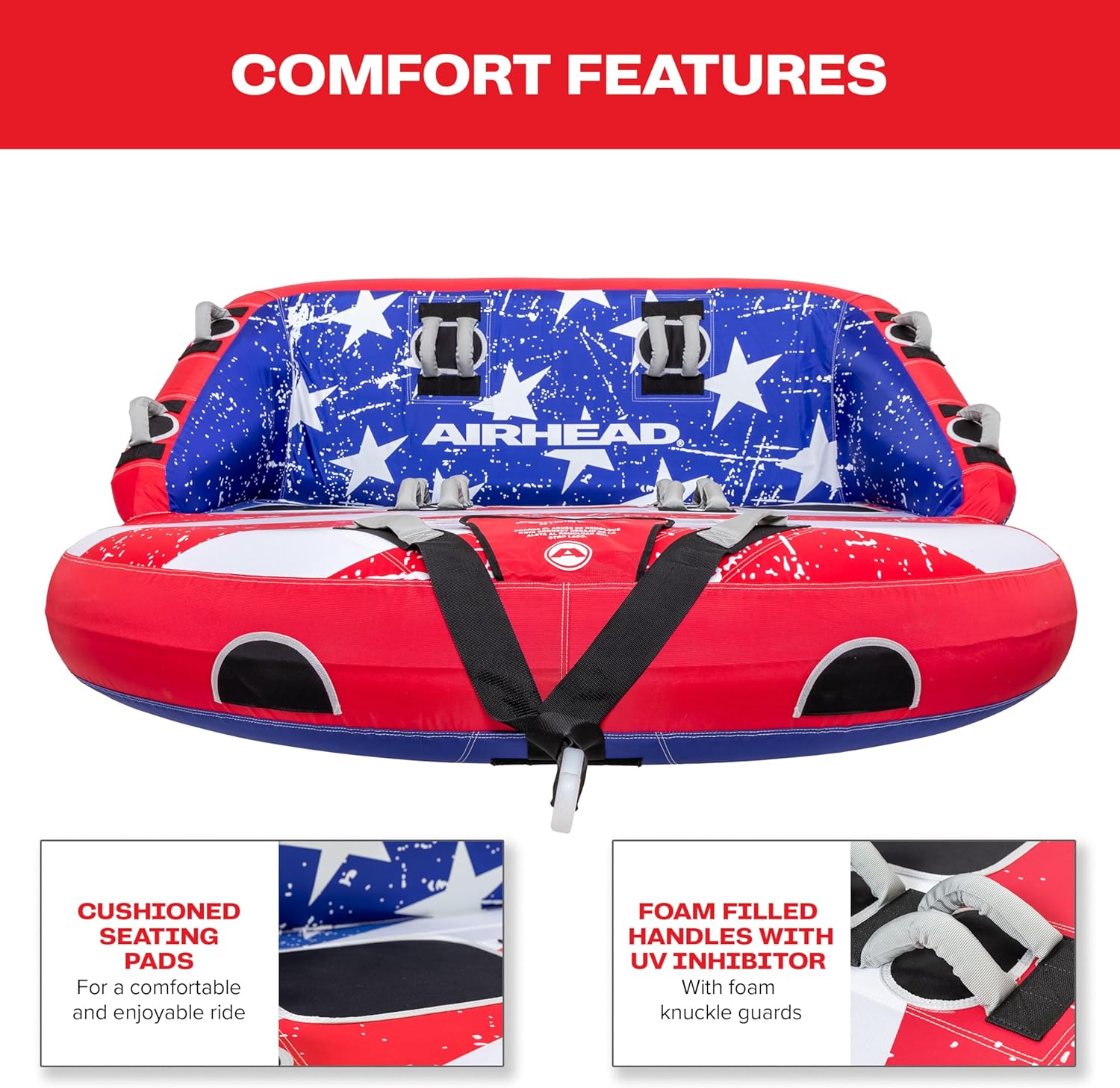 Airhead Mable Inflatable Towable Tube, 1-4 Rider Models, Dual Tow Points, Full Nylon Cover, EVA Foam Pads, Patented Speed Valve, Boat Tubes and Towables