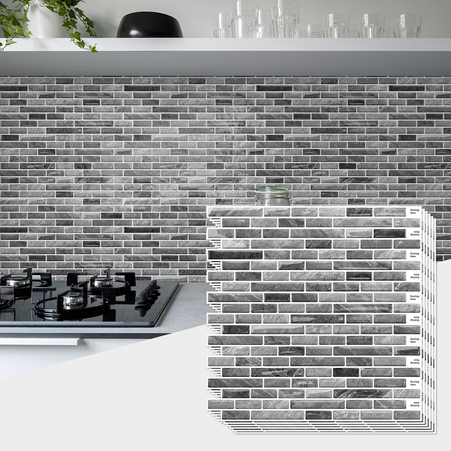 Sohouu 48Pcs 3D Peel And Stick Wall Tile Waterproof Self Adhesive Sticker For Home Decor(48Pcs)