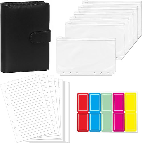 Carpeta de presupuesto de piel sintética con 40 páginas de papel de relleno de hojas sueltas, carpeta de anillos de acero inoxidable, 6 bolsas con