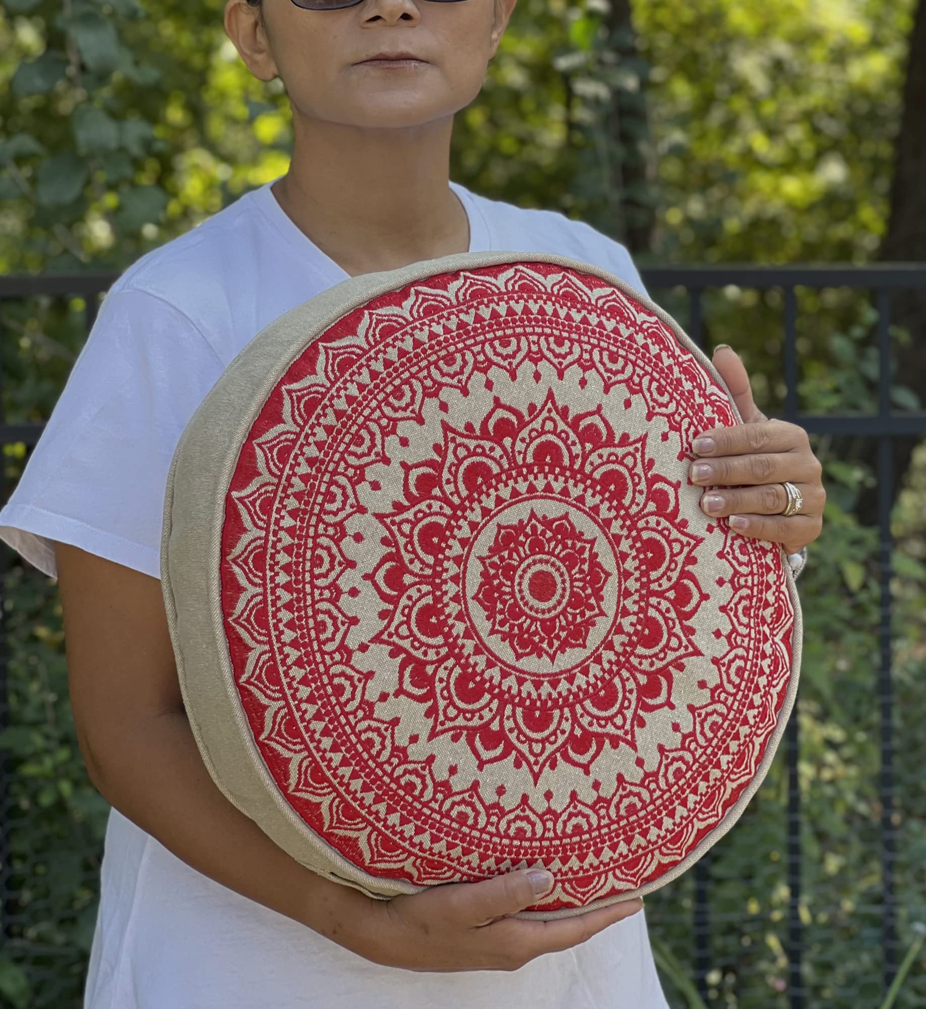 Tibetan Meditation Cushion Traditional Pillow, Comfortable Floor Pillow Beautiful Mandala Cover, Large Floor Sitting Cushion Includes A Carrying Bag