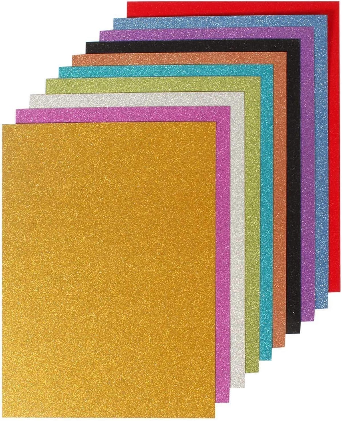 HOUSEHOLD CULTURE Self Adhesive Easy to Peel Off Glitter Sheets in Art and Craft Papers Greeting Card Sheet A4 Size Pack of 10 (Mix Colors)