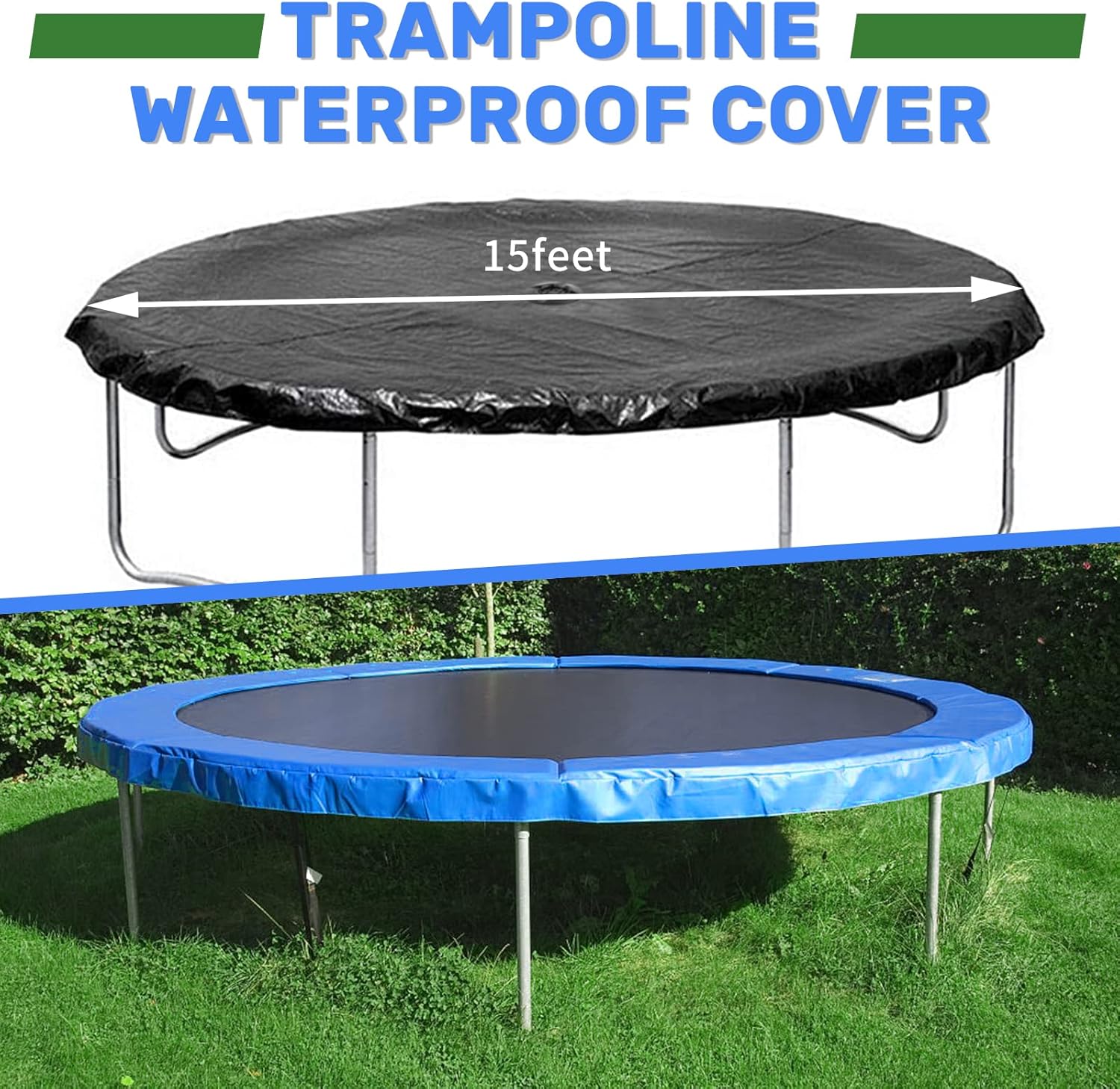 Sposuit 12/14/15ft Trampoline Cover - Round Trampoline Rain Snow Sun Shade Protection, Rainproof UV Resistant Wear-Resistant