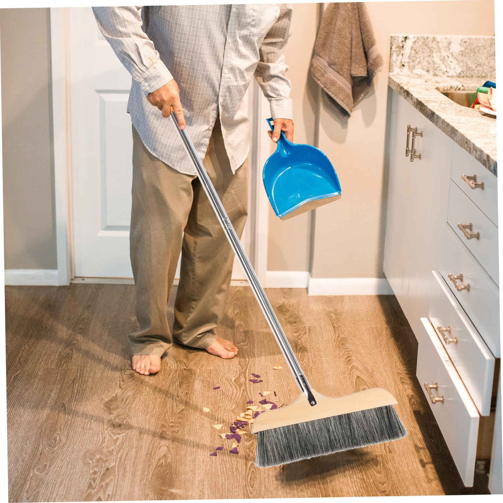 KOMBIUDA Indoor Broom Soft Bristle Tall Broom for Kitchen Hardwood Floor Sweep Home Cleaning