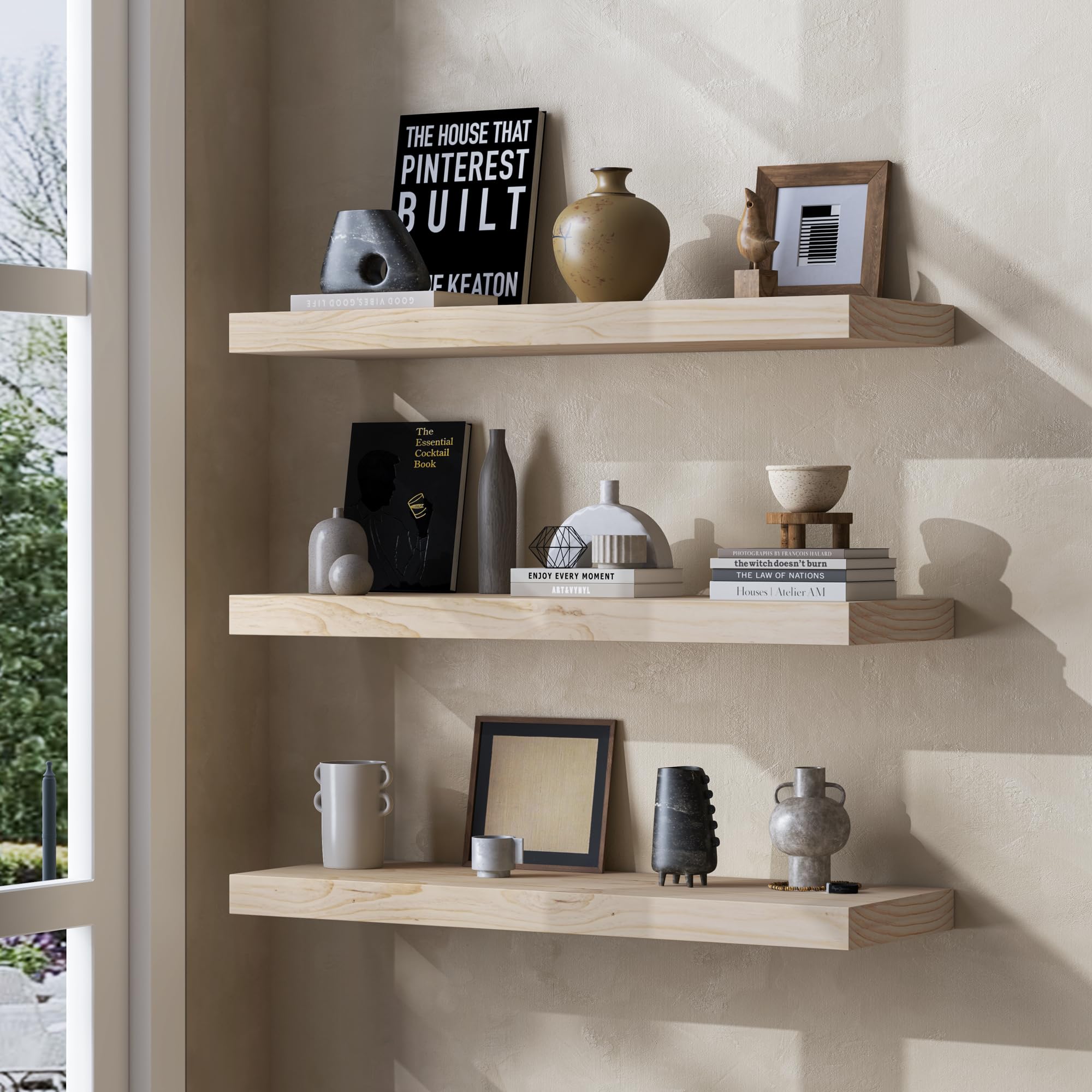 Lot De 3 étagères Murales Flottantes En Bois Pour Cuisine