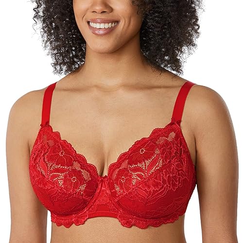 DELIMIRA Women's Plus Size Bras Full Coverage Lace Underwire Unlined Bra - 38H Beige