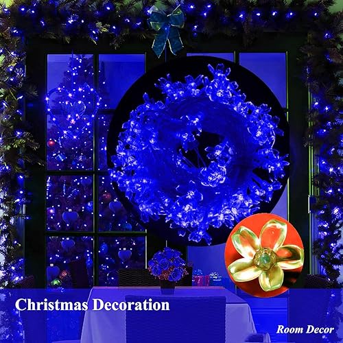 Miniatura 5 de Extensión de 100 luces LED decorativas en forma de flores de cerezo, 33 pies de longitud, luces a resistentes al agua con 8 modos para Navidad,