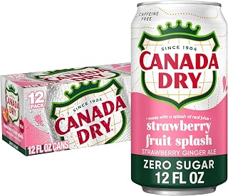 Canada Dry Strawberry Ginger Ale Zero Sugar Soda, Fruit Splash Real Juice, 12oz Cans 12 Pack - Caffeine-Free Refreshing Mixer