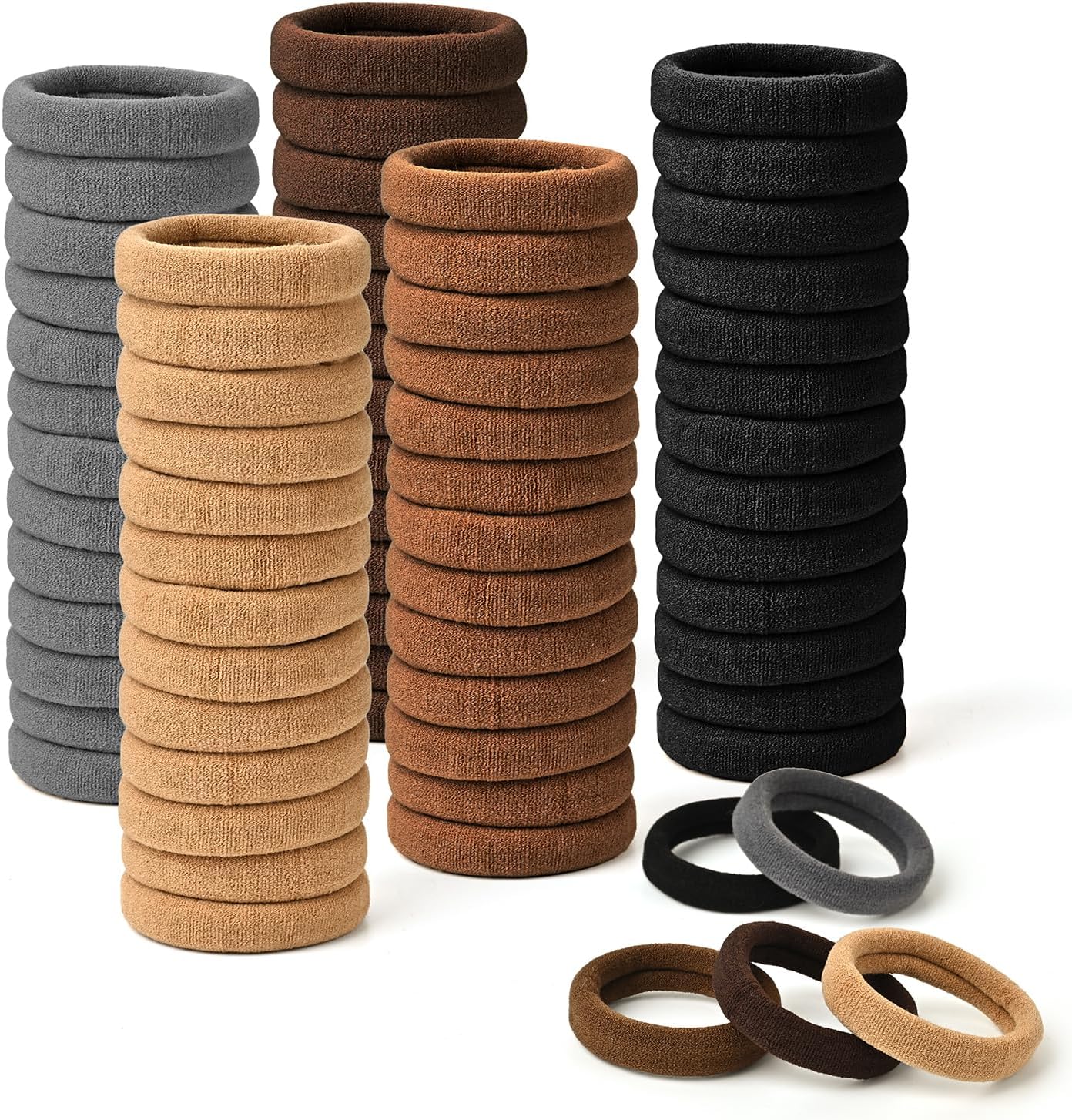 Hair Bands Hair ties for Thick Hair, 50PCS Seamless Cotton Simply Ponytail Holders Headband Scrunchies Hair Accessories No Damage (Neutral Colors)
