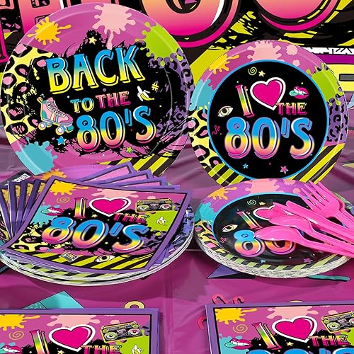 Miniatura 5 de Chengu 176 piezas de decoraciones de fiesta de los 80 – suministros de fiesta de cumpleaños temática de los años 80 con fondo de regreso a los 80,