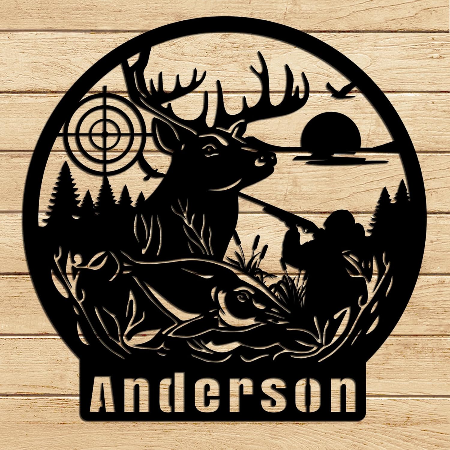 Custom Hunting And Fishing Name Sign, Deer Hunting Metal Signs, Man Cave Decor, Cottage Decor, Personalized Hunter Name Sign, Hunter's Present