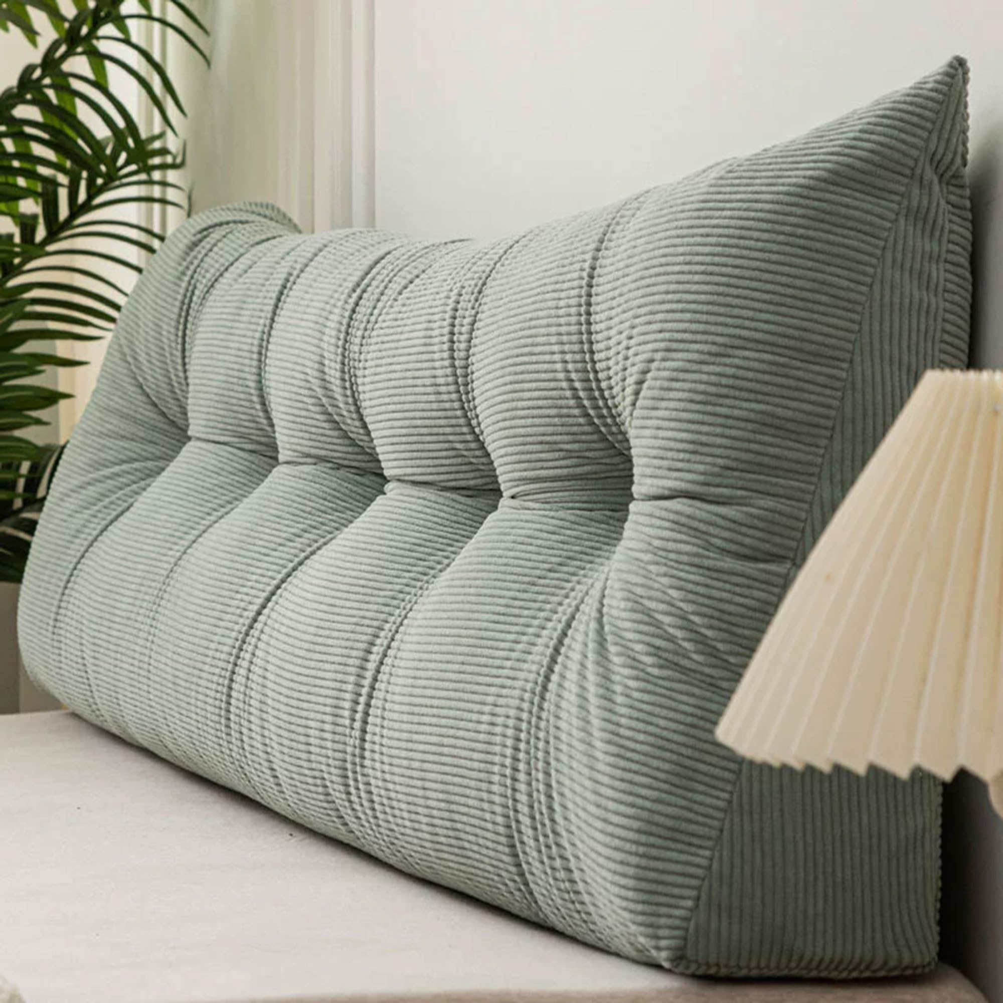 Hruile Wedge Headboard Pillow, Triangular Reading Pillows with Side Pockets, Soft Daybed Positioning Bolster, Ergonomic Backrest Support Cushion for Bed, Sofa, Chair (200x40x12cm,Green)