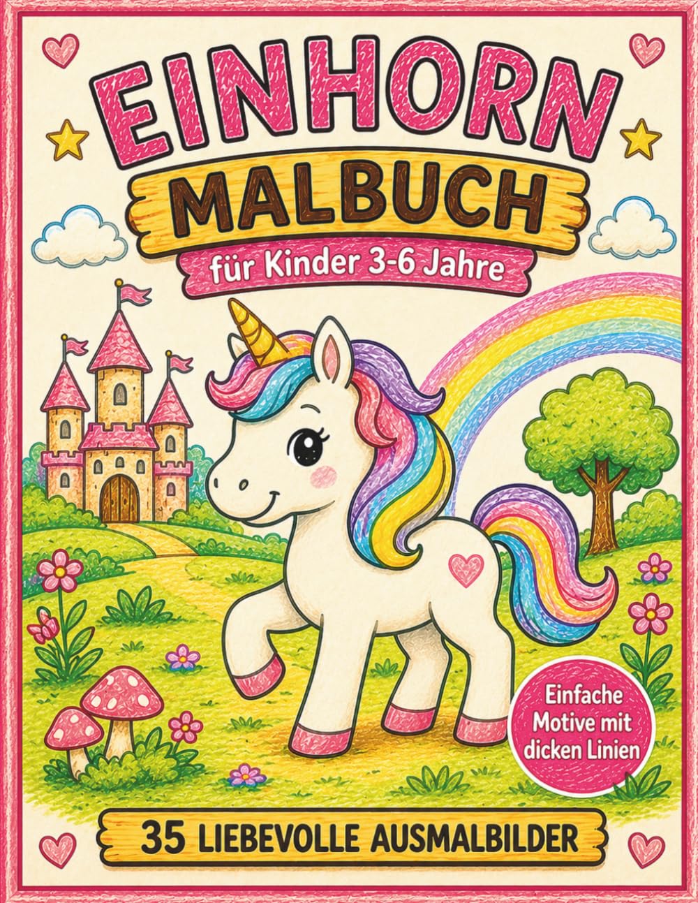Einhorn Malbuch für Kinder 3-6 Jahre: Einfach & Niedlich - 35 liebevolle Ausmalbilder