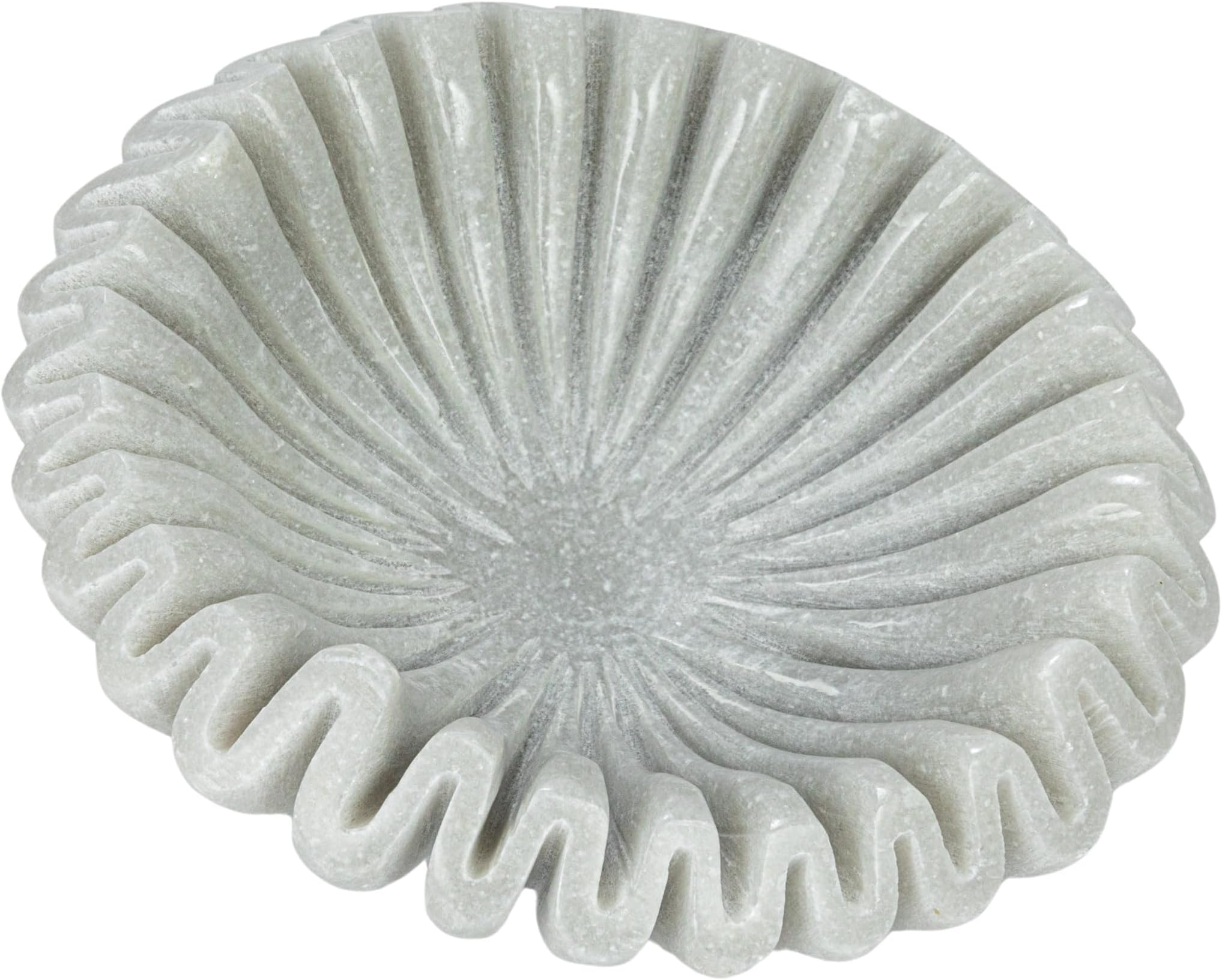 Round Marble Pleated Dish, White