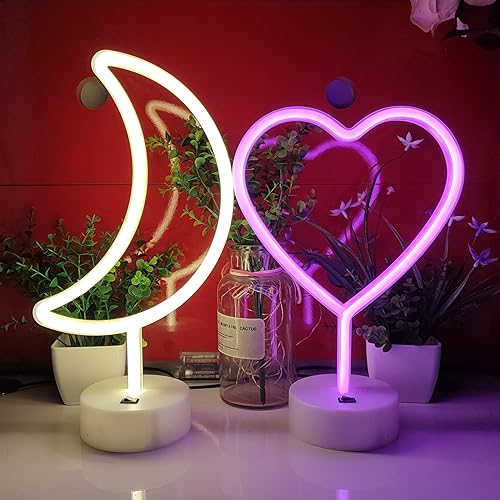 Miniatura 9 de JYWJ Letrero de neón de luna con base de soporte, luz de neón alimentada por USB o 3 pilas AA, decoración de mesa LED, decoración de pared de