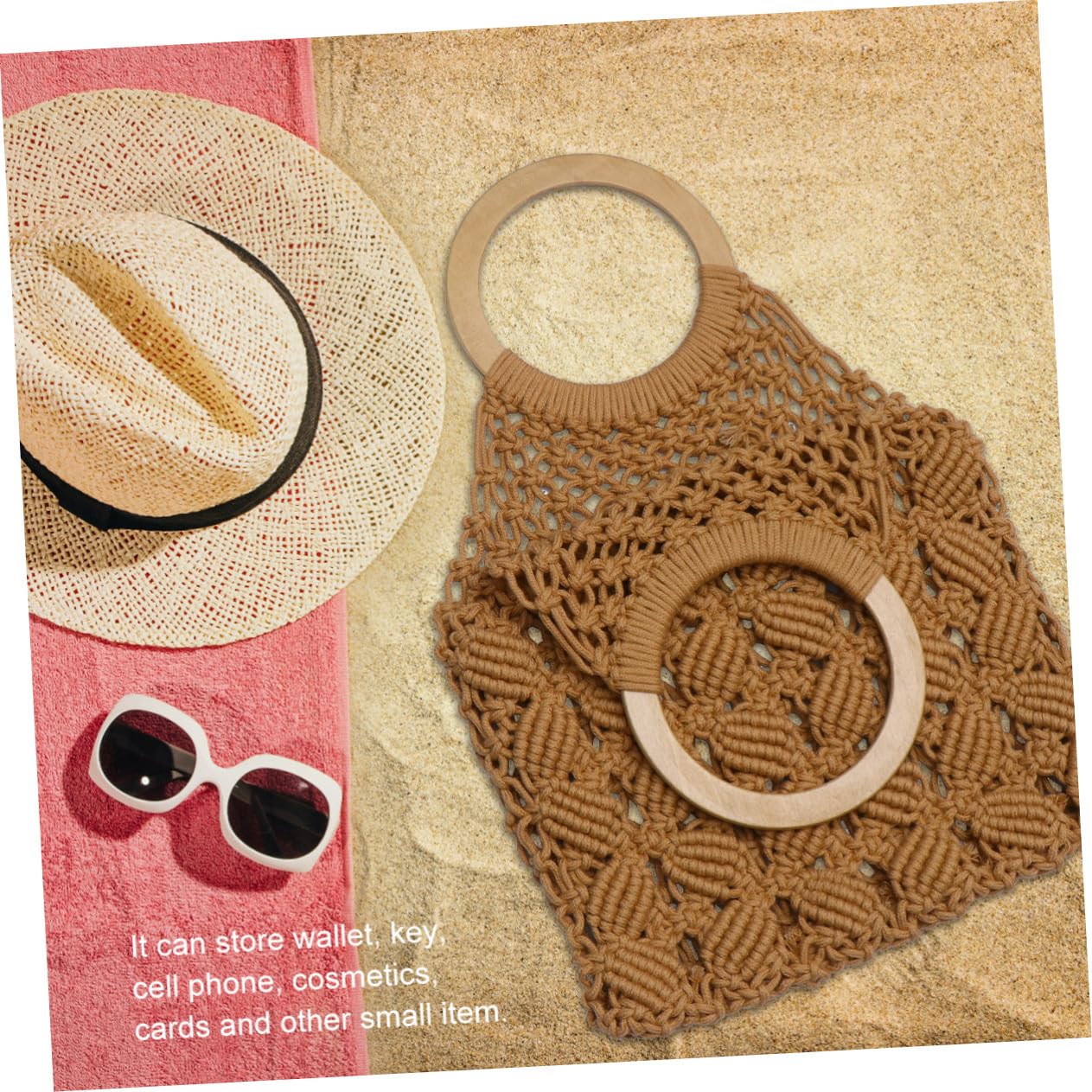 SOLUSTRE Borsa in Corda di Cotone Intrecciata a Mano Stile Creativo e Atmosfera Estiva, Borsa da Spiaggia Casual per Ragazze e Donne Giovani