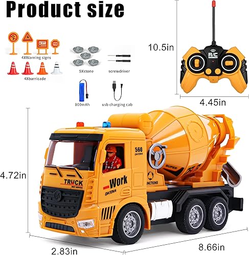 Miniatura 2 de YAYYAY Camión mezclador de cemento RC con luces y sonidos, divertido vehículo de construcción para niños de 3 a 12 años para niños y niñas