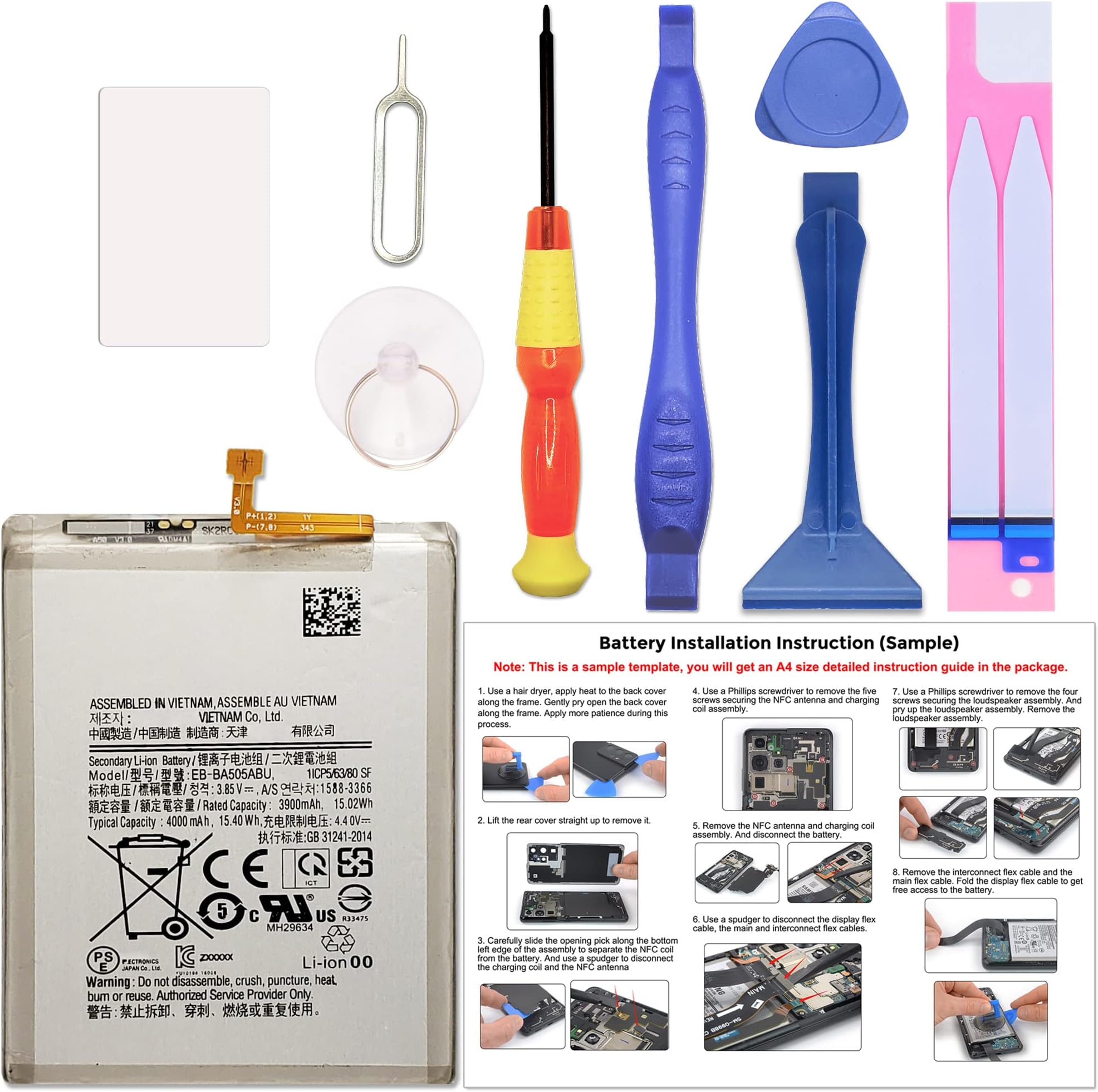 New Upgraded Battery for Galaxy A20/A30 A50, EB-BA505ABU Replacement Battery Compatible with Samsung Galaxy A20/A30/A50, with Repair Tools & Instruction