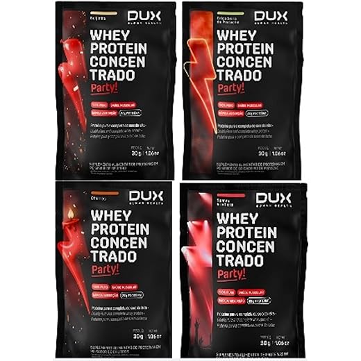 Whey Protein 100% Concentrado Party! Kit com 08 Sachês Sabores (Beijinho,Brigadeiro de Pistache,Churros e Romeu e Julieta)-Dux Human Health-Dux Nutrition