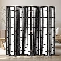 VEVOR 6-Panel Japanese Room Divider - Folding Privacy Screen, 95" Portable Partition for Home Office Bedroom, Black Wood Frame