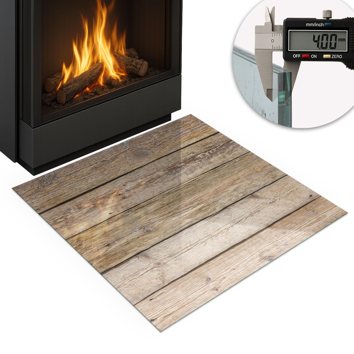 Piastra per camino e stufa 60x60 cm Protezione del Pavimento di Vetro Temperato Quadrato Resistente a Scintille Design Elegante Resistente alle Alte Temperature - Tavole di legno naturale