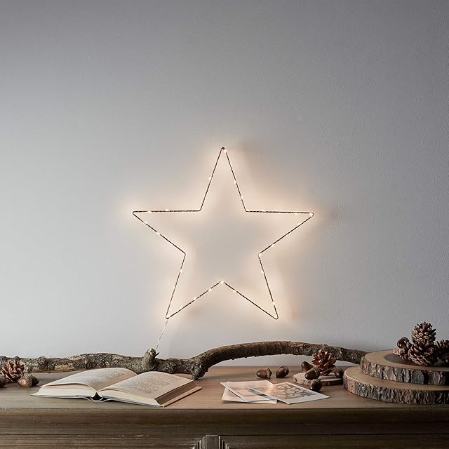 Lights4fun Christmas Indoor Rose Gold Light Up Star Window Decoration with 40 Warm White LEDs Battery Operated Timer 35cm