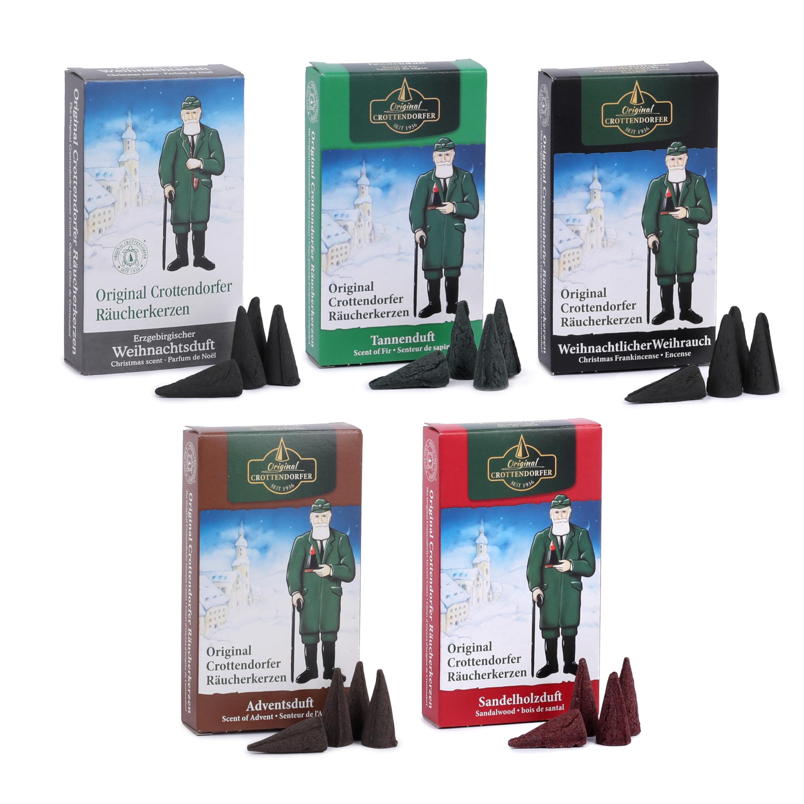 Original Crottendorfer Incense Cones Christmas Mix Economy Pack Tasting Set 5 Packs of 24 Fragrance Cones Size M