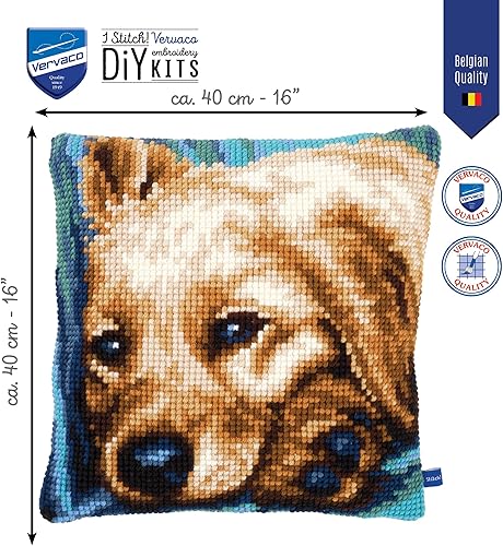 Miniatura 3 de Vervaco Kit de punto de cruz de cojín de chocolate Labrador, 15.75 x 15.75 pulgadas