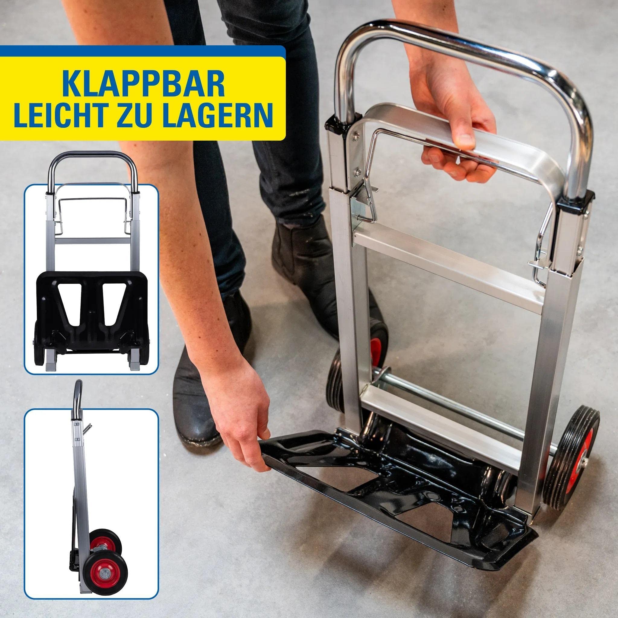 Kinzo Carretilla Plegable de Aluminio, 90 kg, para mudanzas, Camping, Compras, etc