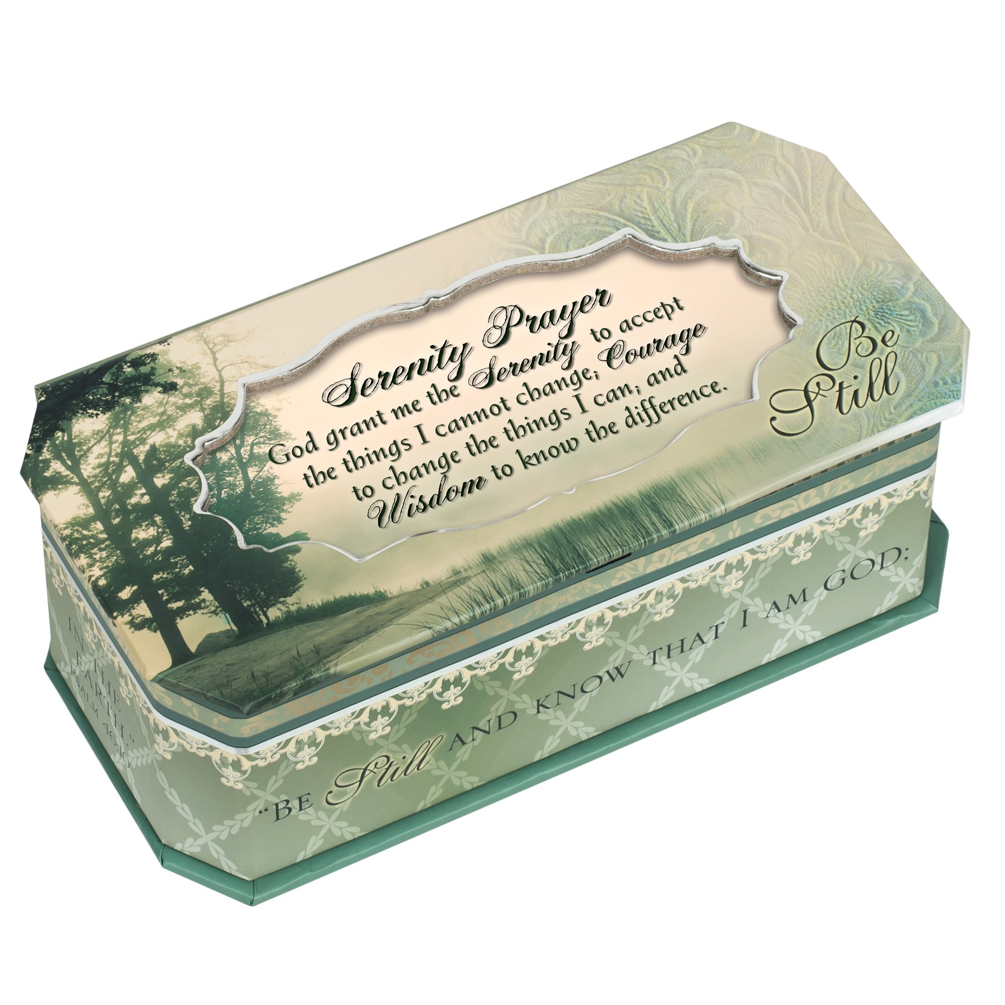 Cottage Garden Serenity Prayer Be Still Petite Belle Papier Musical Keepsake Jewelry Box - Plays Song Amazing Grace