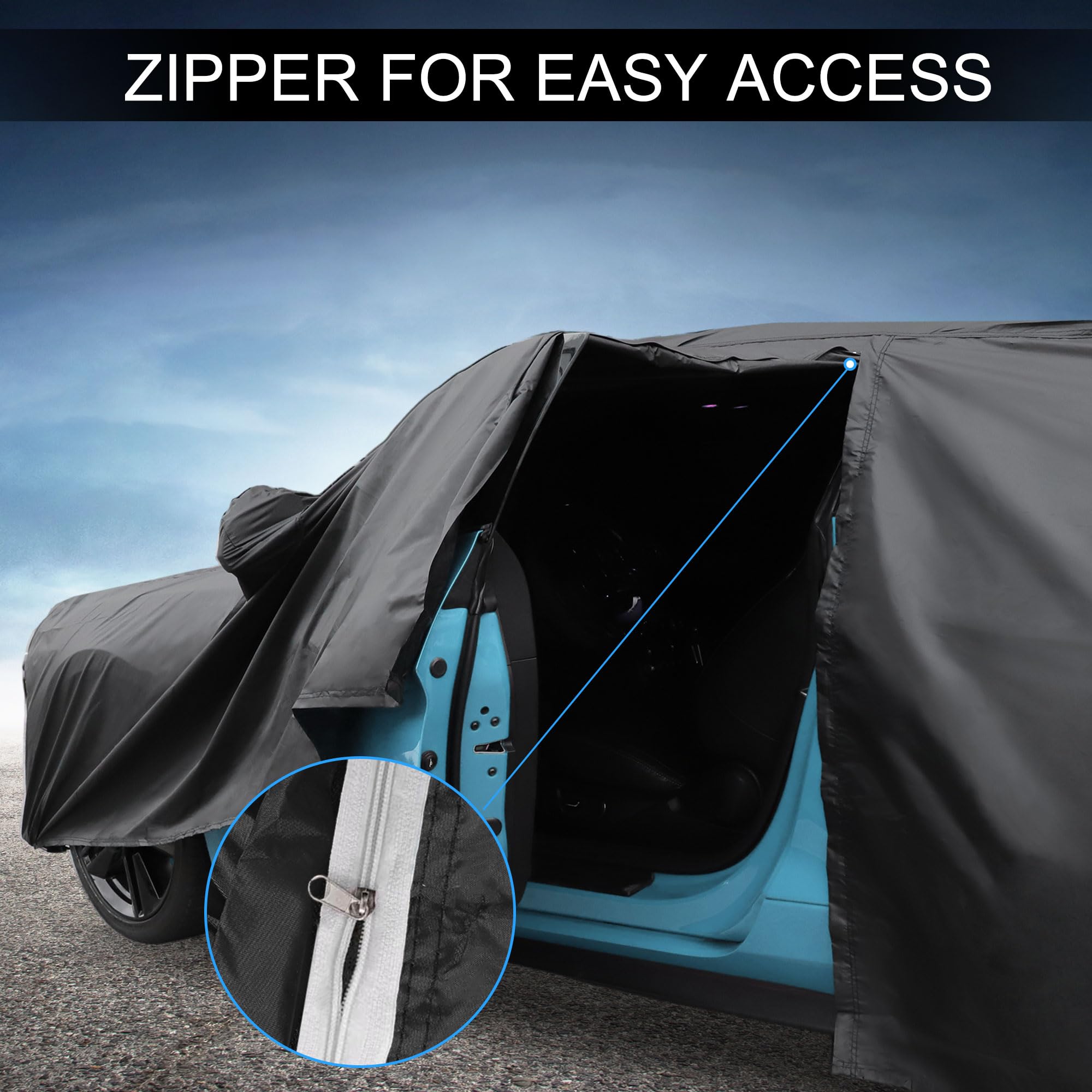 X AUTOHAUX Car Cover Outdoor Waterproof Sun Rain Snow Hail Protection with Left Side Door Zipper Aluminum Film — view 7