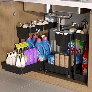 3 Pack Multi-Purpose Under Sink Organizers and Storage, 2025 L-Shaped Pull Out Cabinet Organizer ...