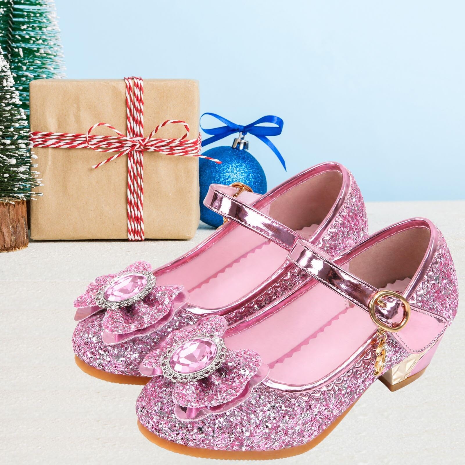 Fille Chaussure Talon Princesse Enfant Ballerine Paillettes Noël Carnaval