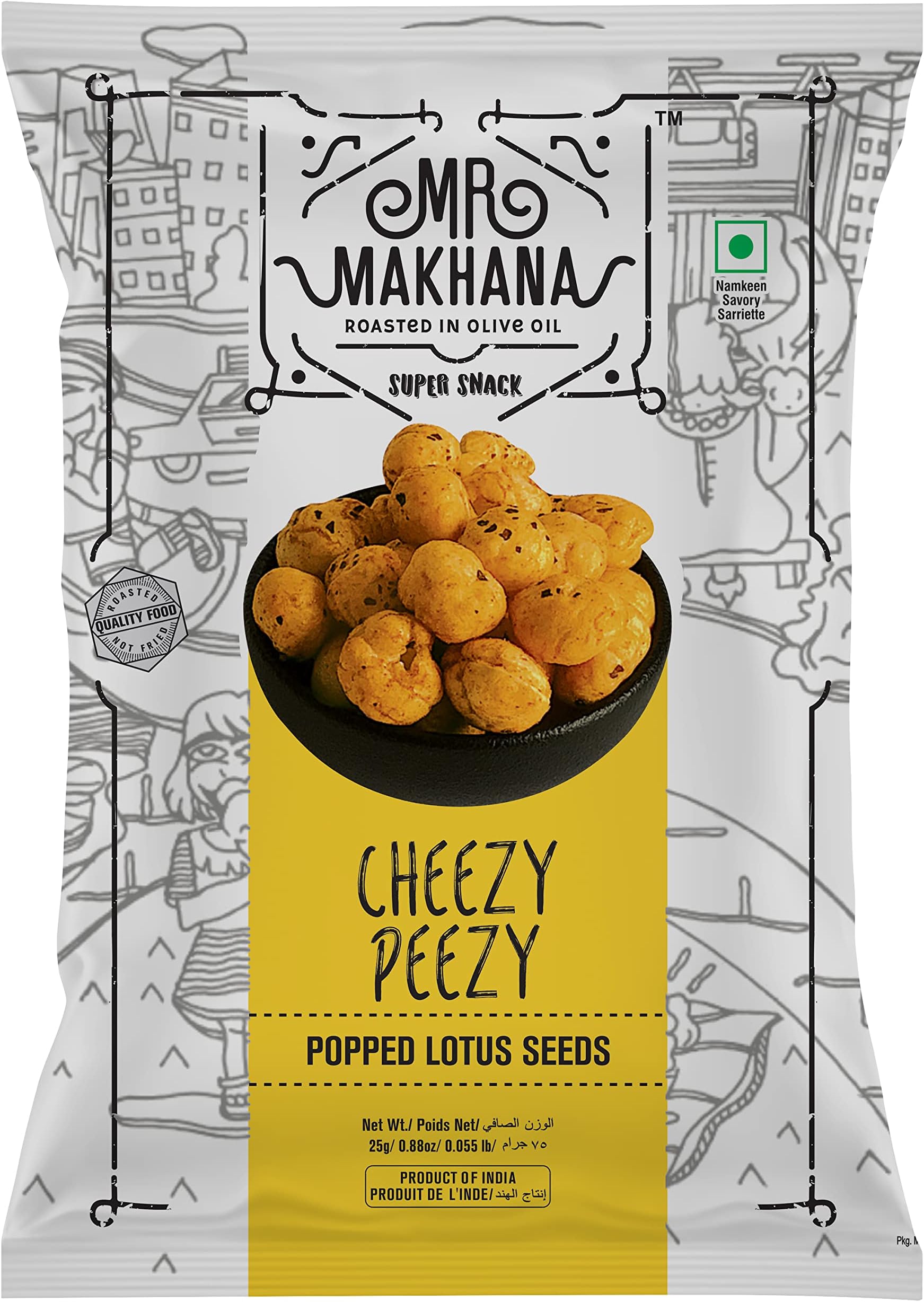 Mr Makhana Roasted in Olive Oil Cheezy Peezy Popped Lotus Seeds Super Snack 25g