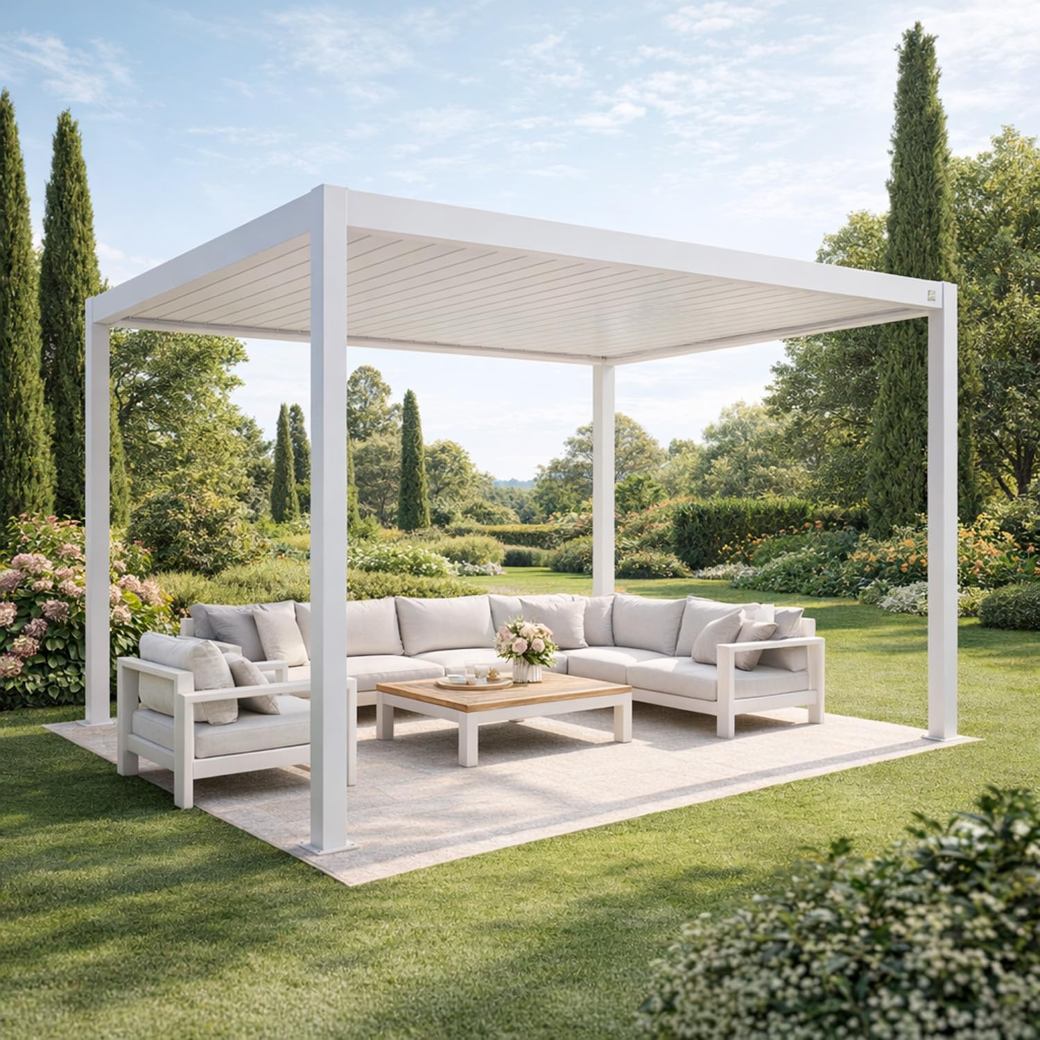 Pergola Bioclimatica 3x4 Metri Gazebo Con Tetto A Lamelle Orientabili Sistema Di Drenaggio Struttura In Alluminio E Acciaio Resistente Ai Raggi UV Per Esterni Bianco Opaco