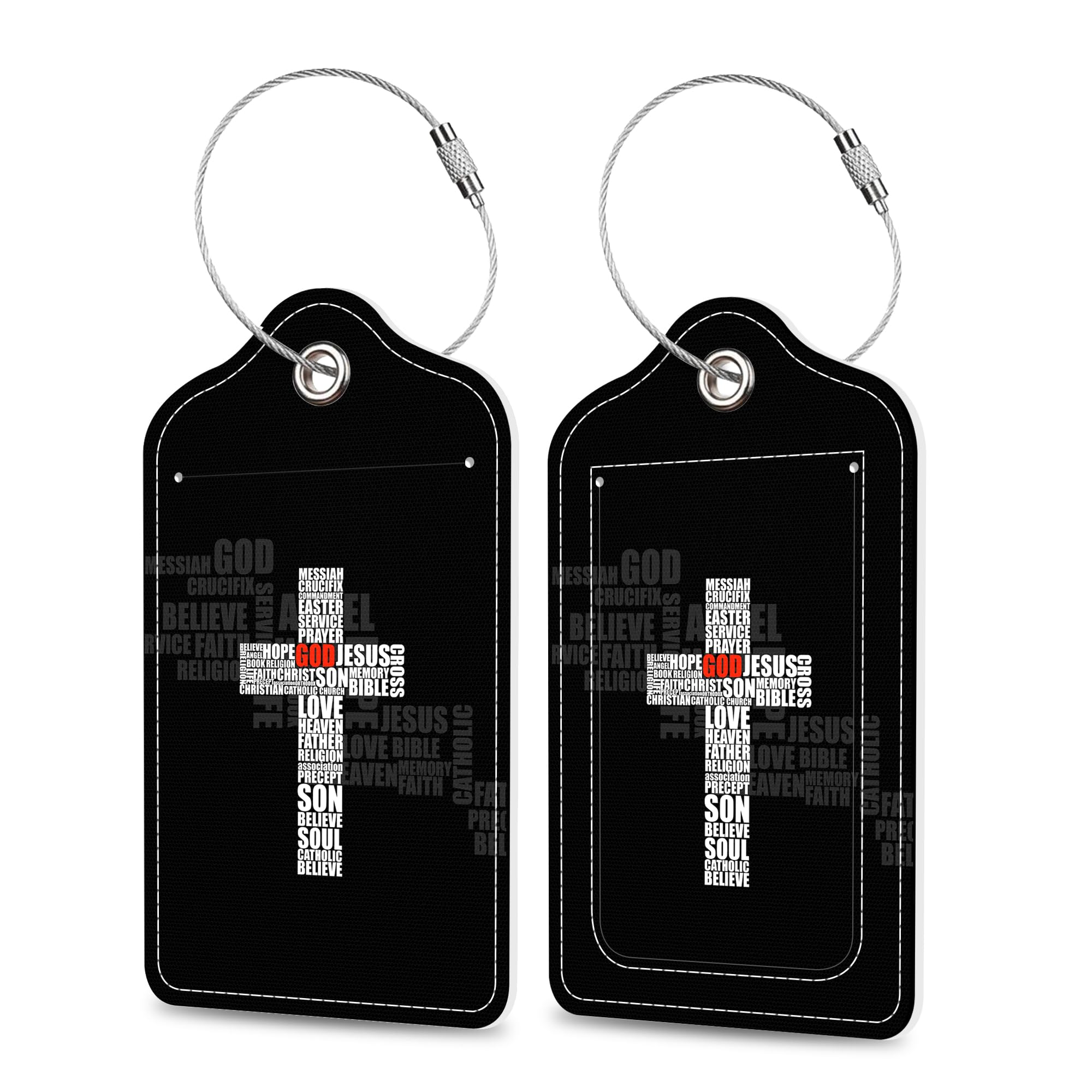 Luggage Tags for Suitcase Cross of Christian Words 2 PCS Leather Travel Cruise Luggage Tag with Stainless Steel Loop Name ID Label Privacy Cover for