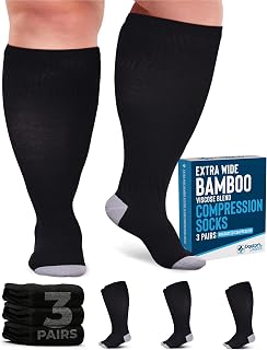 Doctor's Select Plus Size Wide Calf Compression Socks Women Men | 3 Pairs Bamboo Viscose Knee High Black 15-27" Calves