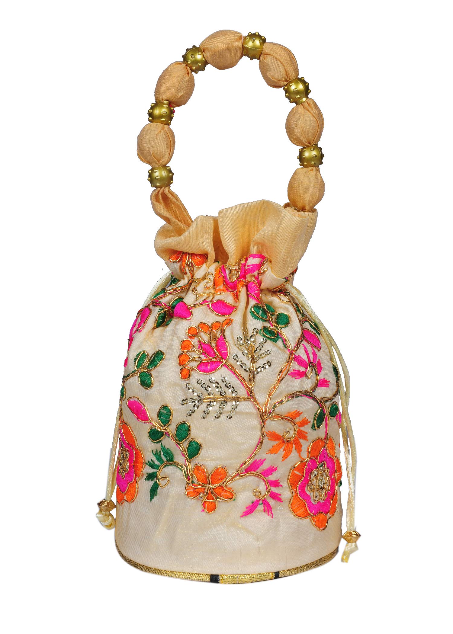 sunvika house Raw Silk Floral Ethnic Rajasthani Multicolor Embroidered Potli Bag Handbag, Wristlets, Clutch for Women, Girls with Handmade,Color : Multi-picture-46