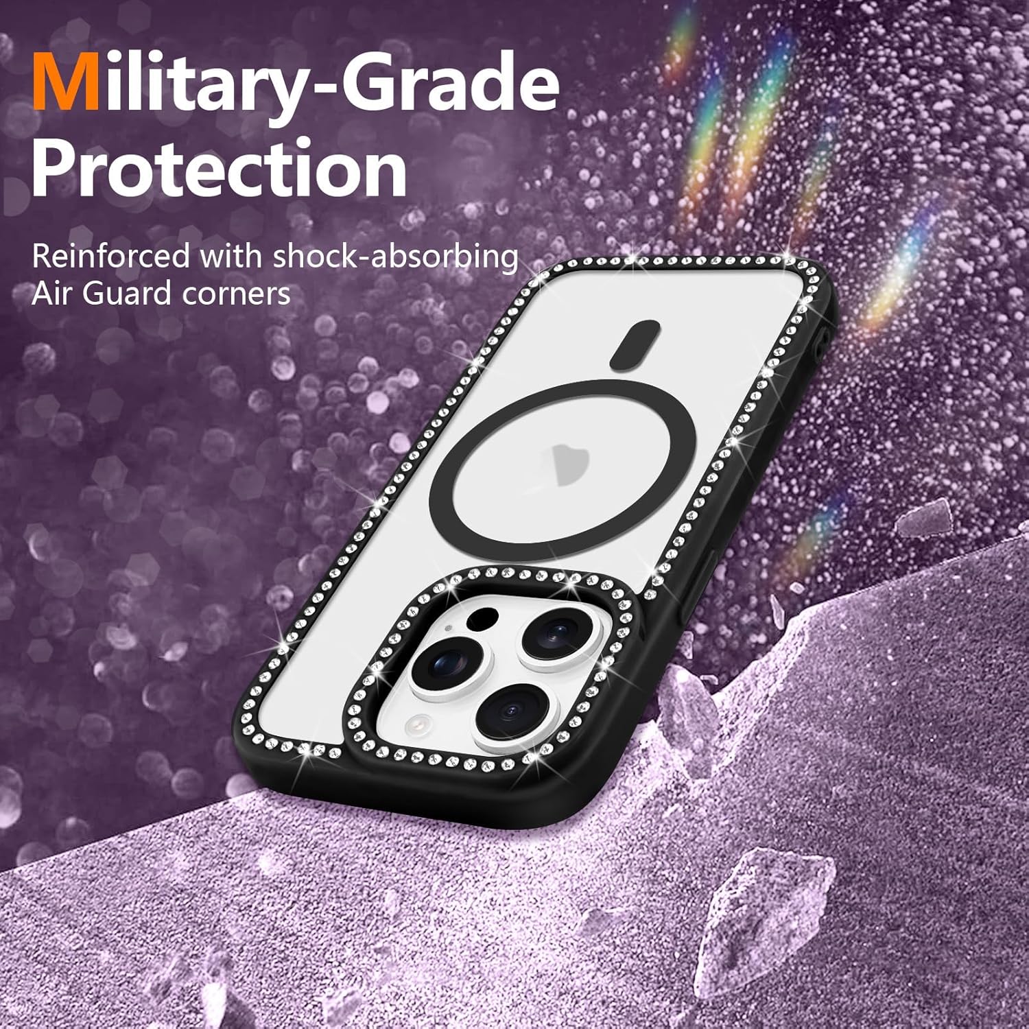 LCHULLE for iPhone 14 Pro Max Case, Magnetic Clear Glitter Diamond Rhinestones for Women Girls Compatible with MagSafe Shiny Sparkle Soft TPU Bumper Shockproof Phone Case for iPhone 14 Pro Max, Black - Image 6